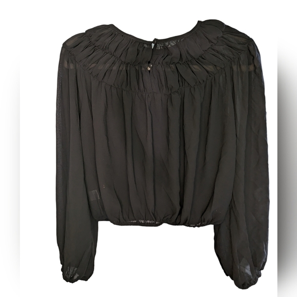French Kiss Sheer Black Long Sleeve Blouse | Size S - Picture 3 of 8